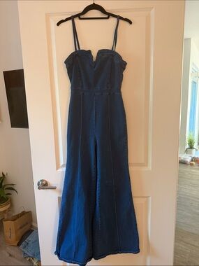 Vici Dark Blue Denim Wide-Leg Jumpsuit